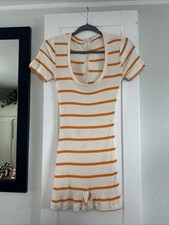 Zara Women  s Orange Cream Striped Stretchable One Piece Romper Size Medium