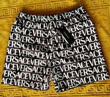 VERSACE Boys All Over LOGO Swim Shorts Boy's size 14A made in Italy