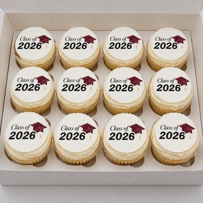 Set of 12 Seniors 2026 graduation, Edible Image rounds, Wafer paper, pre cut