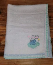Vintage Cuddle Time Bunny Rabbit Baby Security Blanket Blankie Stripe Star Trim