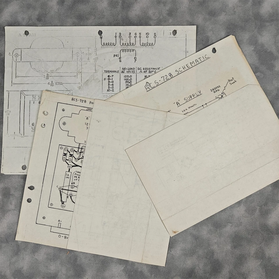 Vintage RCS-728 Tube Radio Supply Original Hand-Drawn & Printed Schematics Lot - Image 2 of 4