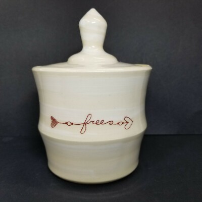 Silo Knoll Studio Pottery Jar Lid Whimsical Free Flower Heart White Beige NC