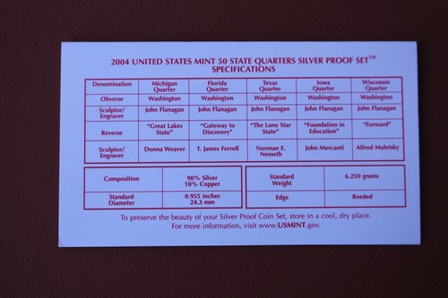 2004 S US Mint 50 State Quarters Uncirculated Silver Proof 5-Coin Set - Picture 6 of 8