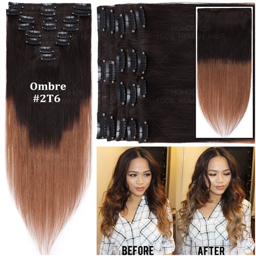 CLEARANCE Clip In Real Remy Extension Capelli Umani 8 Pezzi Testa Piena Bianco Biondo - Foto 10 di 32