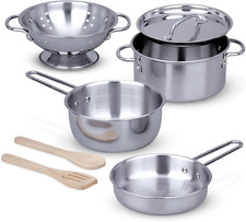 Stainless Steel Pots and Pans Pretend Play Kitchen Set for Kids 8 Pcs 