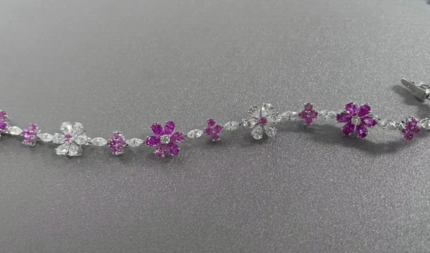 9ct Multi-Cut  Simulated Pink Sapphire/CZ Tennis Bracelet 14k White Gold Plated