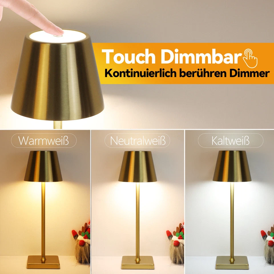 Goldene LED Tischlampe Nachtlicht Dimmbar 3000K/4000K/6500K USB Aufladbar - Bild 3 von 4