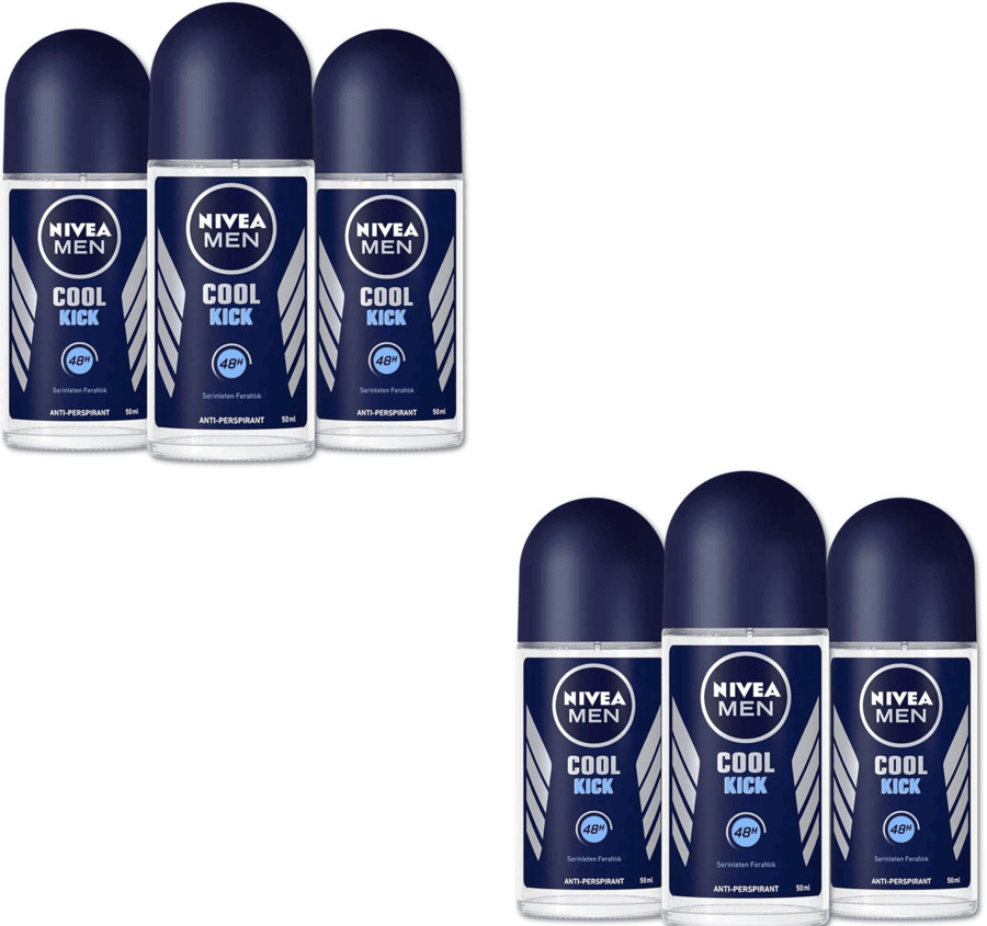 Nivea for Men Cool Kick Anti-Transpirant Deodorant ROLL-ON, 50 ML  1.7 OZ 6 Pack