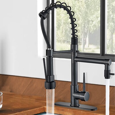 Matte Black Kitchen Sink Faucet Single Handle Pull Down Sprayer Swivel Mixer Tap