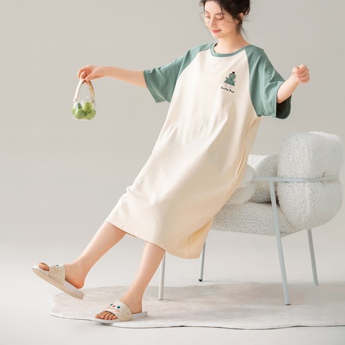 Women Short Sleeve Nightgown Crew Neck Knee Length Soft Cute Cartoon Sleep Dress - Bild 97 von 102