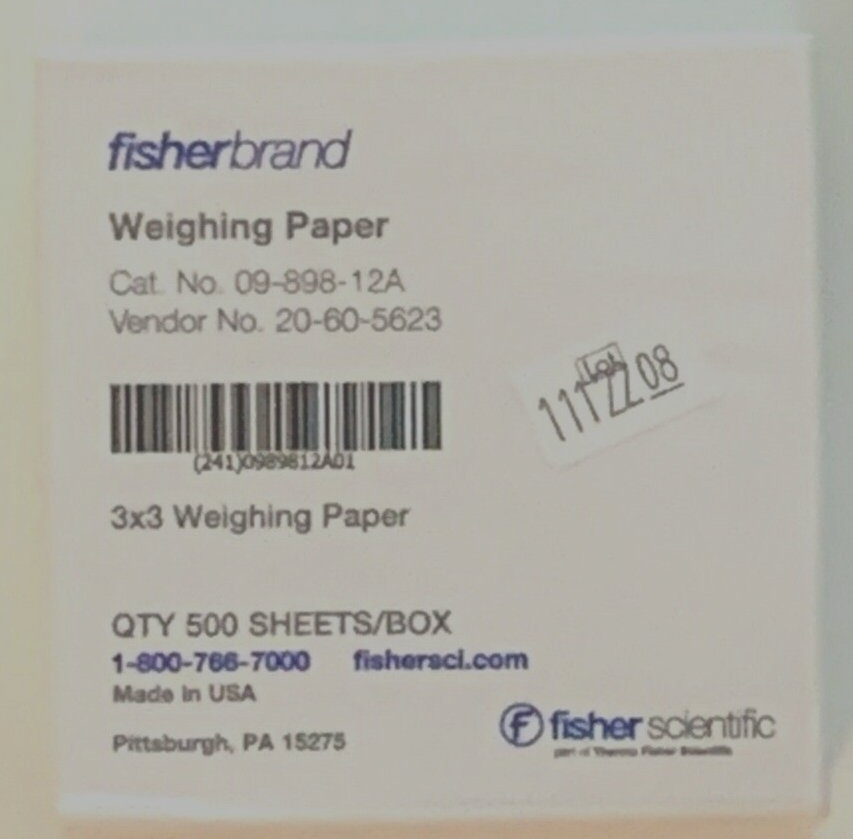 Fisherbrand Fisher Scientific Weighing Weigh Paper 500/pk 3" x 3" 09