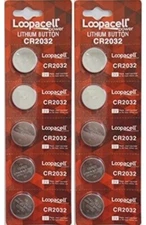 10 Loopacell CR2032 ECR 2032 Battery 3V Lithium Button Cell Batteries