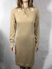 Michael Kors Women's Twist Neck Gold Metallic Long Sleeve Body Con Dress Sz S