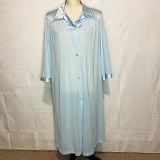 Vintage Vanity Fair Light Blue Robe Embroidered Button Down Nylon Plus Sz Medium
