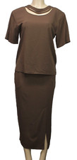 Vintage City Girl By Nancy Bolen Women's 2Pc Set Top  Skirt Brown Size M