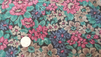 Vintage Heavier Weight Cotton Fabric BROWN,PLUM,TEAL,BLUE FLORAL  1/2 Yd/60''