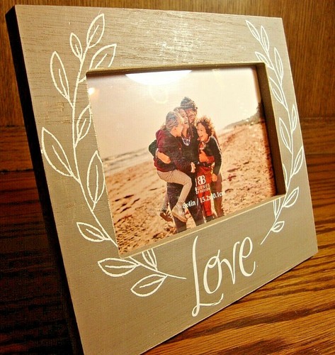 Burnes of Boston Photo Frame "LOVE" Tan Wood-Look~Holds 4" x 6" Picture 622