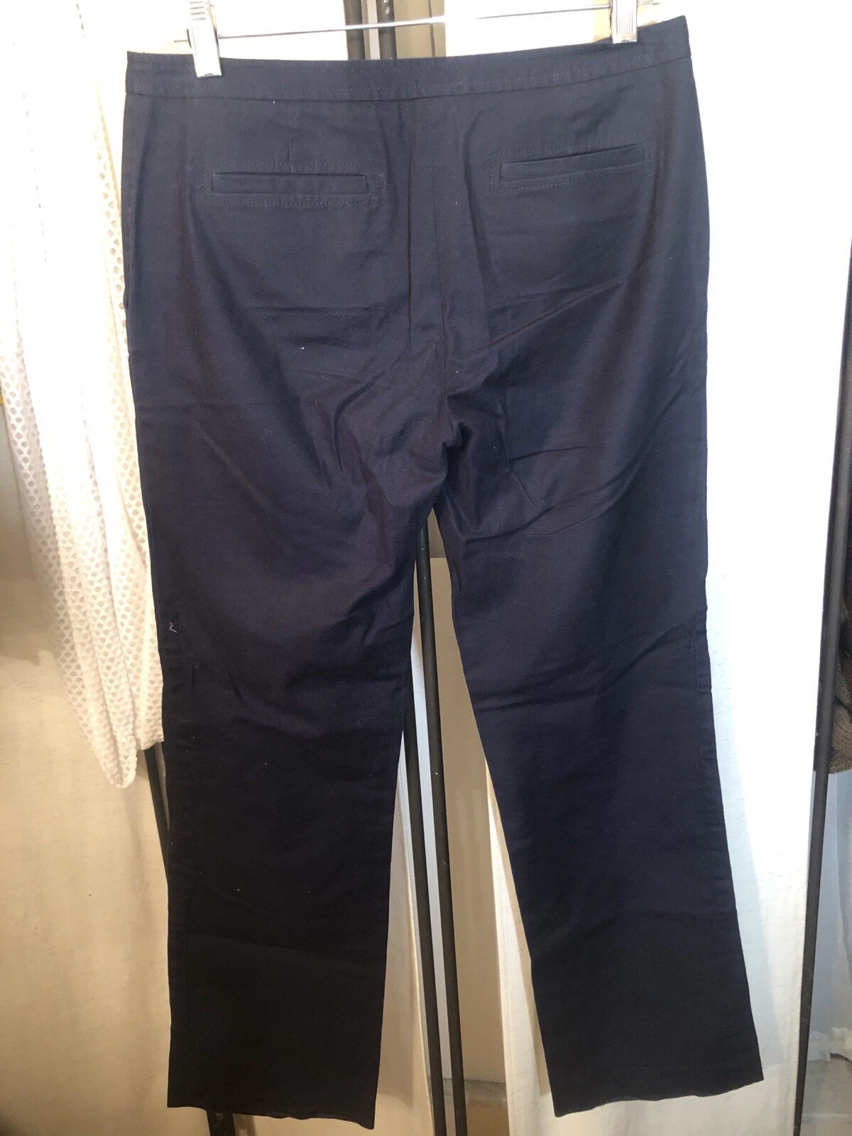 Pantaloni donna Tory Burch cotone navy pantaloni 4 bottoni oro zip davanti gamba dritta