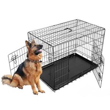 Pet Cage Crate Carrier 48" Folding Dog Puppy Metal Training XXLarge Black 2 Door