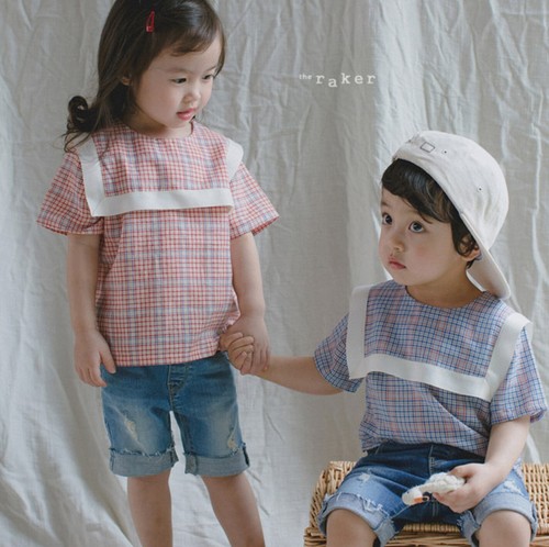 Kids Toddler Square Collar Check Plaid Blouse - Picture 3 of 9