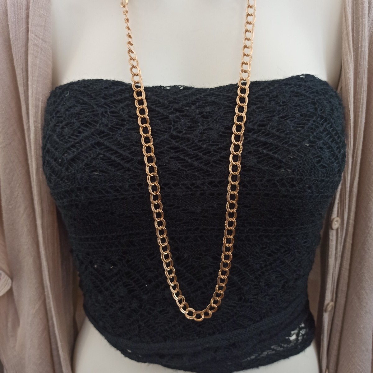 Vintage Heavy Large Gold Curb Link Chain – 30” – Necklace / Belt / Chain Leash Vintage Large Gold Curb Chain Necklace – Love Adorned main image 4