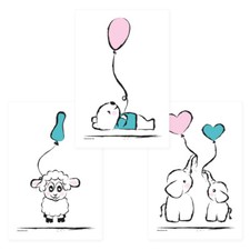 PRICARO Poster "Baby-Girl" A4 3er Set Deko Kinderzimmer Bilder Kinderposter