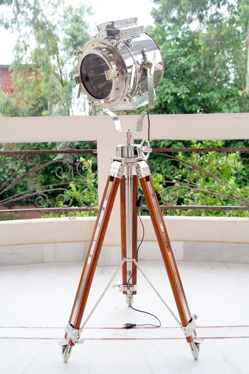 Nautical Floor lamp Hollywood Spotlight Classic Theater Tripod Stainless Steel