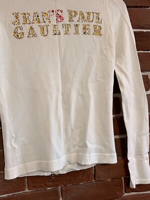 Vintage 90s Jean Paul Gaultier Big Logo Zip Knit Sweater M Womens
