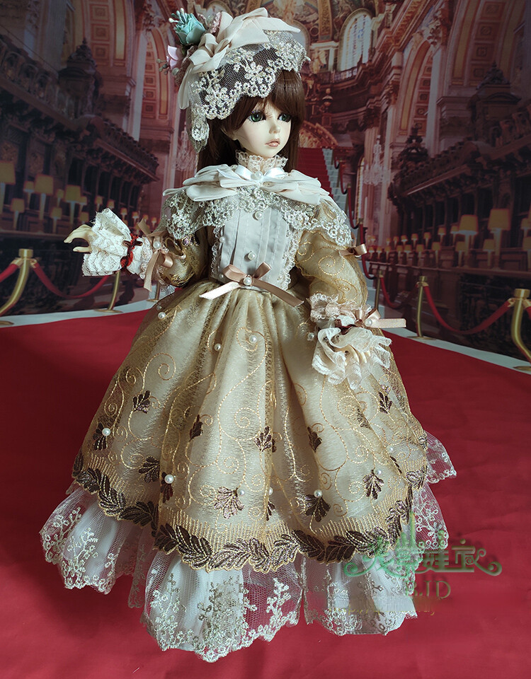 1/4 1/3 SD16 SID/EID BJD Doll Clothes Tea Gold Embroidered Long