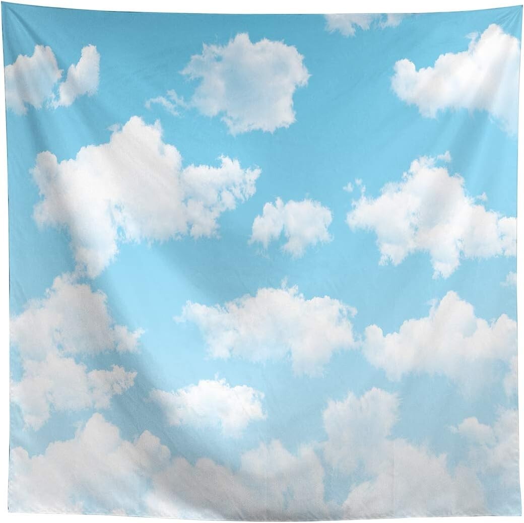 Allenjoy 8x8ft Fabric Blue Sky White Cloud Backdrop Newborn Spring