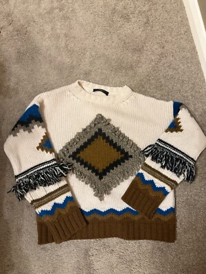 Weekend Max Mara Baita 100% Schurwolle Fransen Pullover 