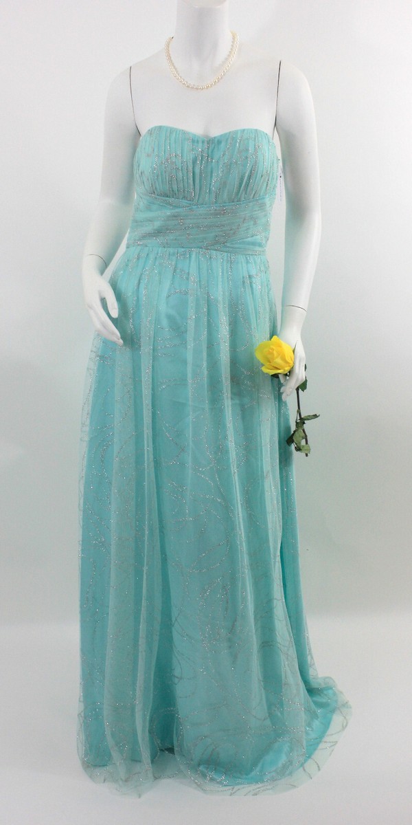 NWT Strapless Blue Aqua Glittered Prom Dress Hailey Logan by Adrianna  Papell Si | eBay