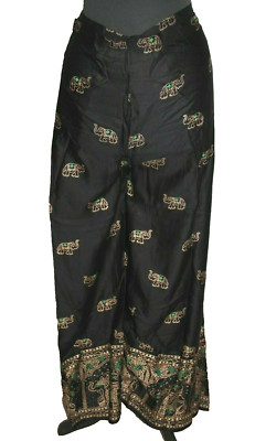 Alibaba-Harems Hose Plazzo Hose Baumwolle schwarz-bedruckt weites Bein uni size