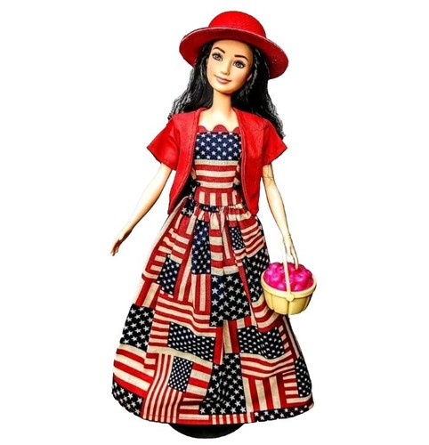 OOAK Fashionistas Fashion Doll #224 wearing Patriotic Red Hat 4th of July Dress