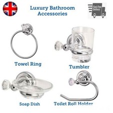 LUXURY DIAMANTE BATHROOM ACCESSORIES TOILET ROLL HOLDER TUMBLER SOAP DISH TOWEL 
