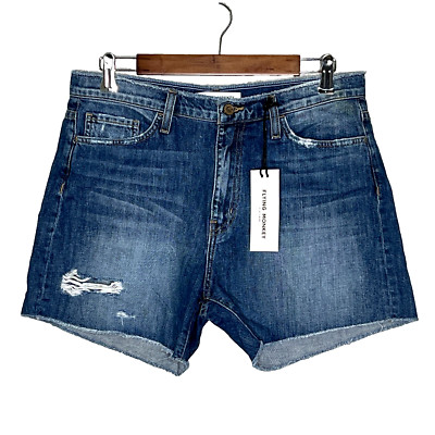 Flying Monkey womens distressed high rise denim shorts size 30 blue 100% cotton