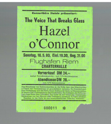 Hazel O Connor - Konzertkarte Eintrittskarte Ticket 16.08.1993 - Break Glass