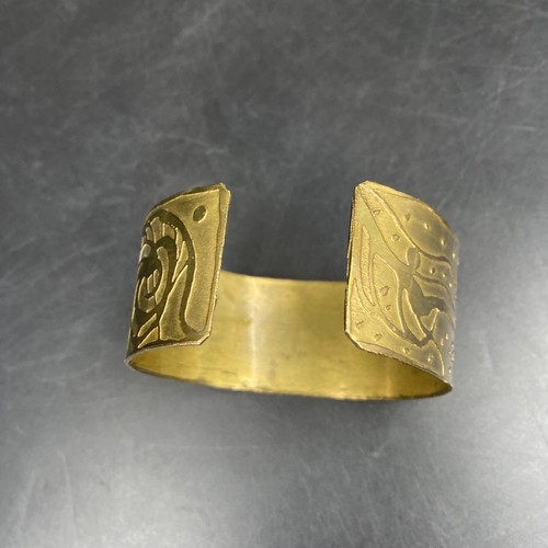 Vintage Faux Bronze Abstract Design Open Cuff Bracelet Retro Egyptian Boho - Imagen 7 de 7