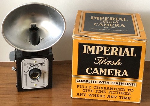 Vintage 1940-50s Imperial No 310 Black Box Camera Flash Film In Original Box
