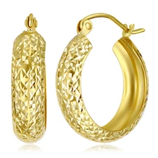 Wellingsale 14k Yellow Gold Diamond Cut 3mm Hoop Earrings (18mm Diameter)
