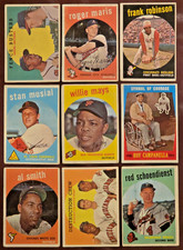 1959 Topps HOF Lot (9) Mays Aaron Musial Campanella Maris FRob Mathews MORE! L/M