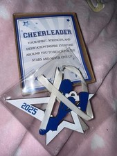 Cheerleader Star Ornament 2025 Blue White Wood Hanging Sports Decor