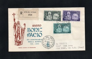 VATICAN CITY USA 1955 MARTYRDOM OF ST BONIFACE REGISTERED FIRST DAY COVER