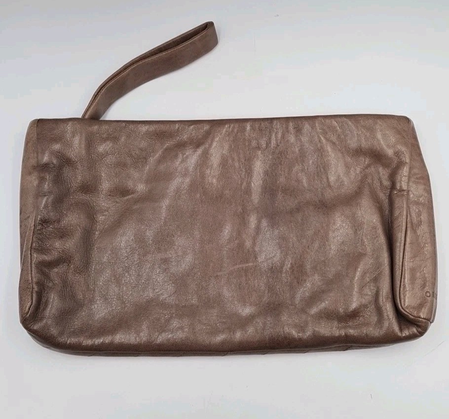 OROTON Brown Leather Geometric Patchwork Large Wr… - image 4