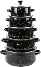 HG04128 - Set Di 10 Pentole E Padelle Con Coperchi in Vetro, Smalto Nero, Manici