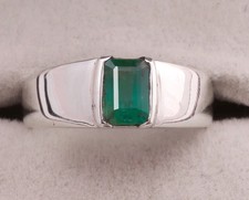 Emerald Octagon Lab Created Gemstone Mens Ring Solid 925 Sterling-Silver Ring