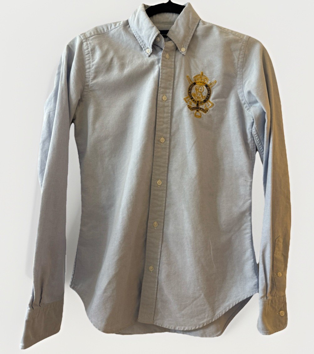 Ralph Lauren Sport Women’s Light Blue Oxford Shirt Crest Logo Size 2