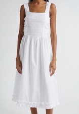 Women’s Ganni Cotton Poplin Smocked Midi Dress White Size 32 New With Tags