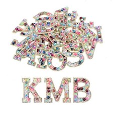 26PCS Iron on Letter Pearl Letter Patches Rhinestone Color Gradient Mixed A-Z