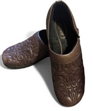 KLOGS QUILTED Size 10 Brown LEATHER STITCHED PAISLEY FLORAL NURSE WORK CLOG